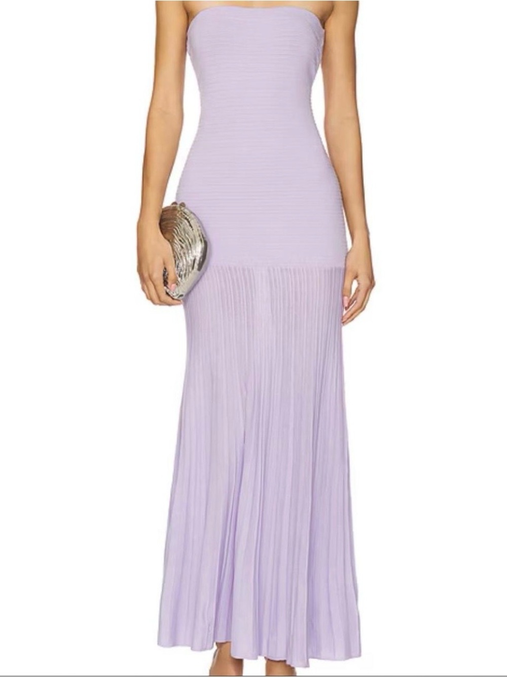 Revolve Strapless Lavender Pleated Maxi Dress